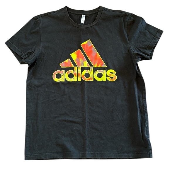 Adidas Black with Red Yellow Logo Short Sleeve Tee Shirt Size L - Picture 1 of 4